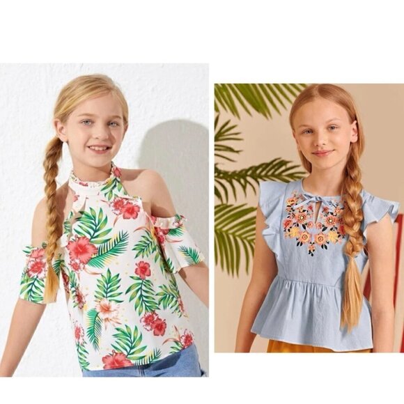 𝅺GIRL Floral Blouses Size 7Y - Picture 1 of 13
